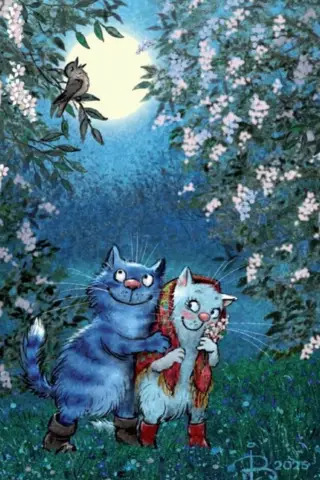 Postcard. Blue Cats. Nightingale's Song.