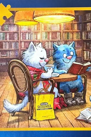 Puzzle: Blue Cats in a Book Cafe