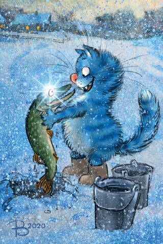 Postcard. Blue Cats. Magic Pike.