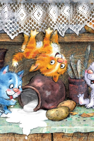 Postcard. Blue cats. Little hooligans.