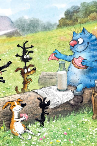 Postcard. Blue Cats. Postman's Lunch