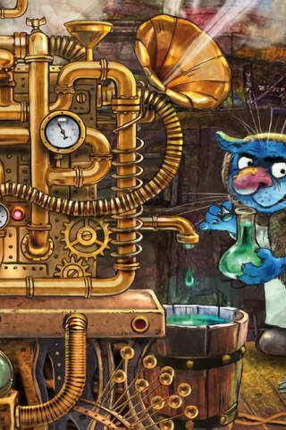 Postcard. Blue cats. Laboratory