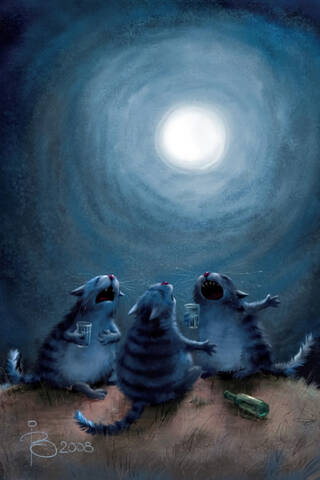 Postcard. Blue Cats. Moonlight.