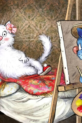Postcard. Blue Cats. Portrait. A Muse's Gaze