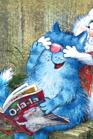 Postcard. Blue cats. Guess who.