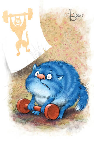 Postcard. Blue cats. Athlete.