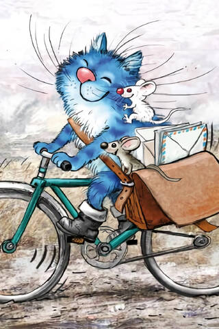 Postcard. Blue Cats. Post Mice.