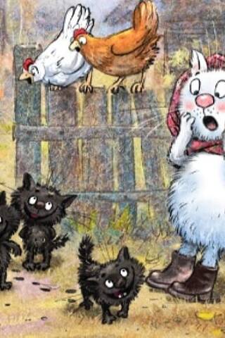 Postcard.  Blue cats. Children after a walk