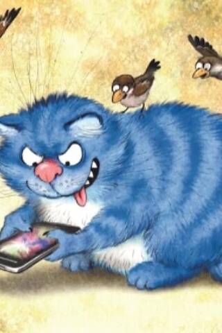 Postcard. Blue cats. The gamer cat.