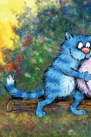 Postcard. Blue Cats. Sunset Date.