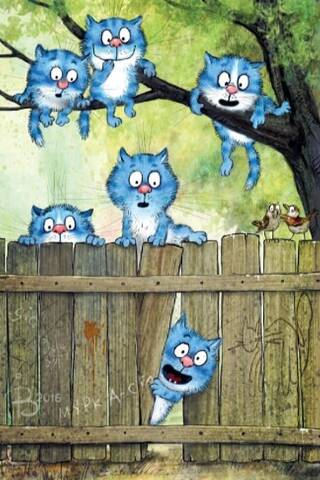 Postcard. Blue cats. An amazing sight.