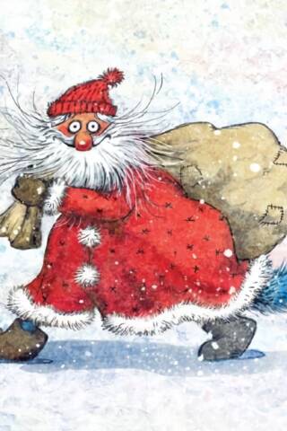 Postcard. Blue cats. Santa Claus.