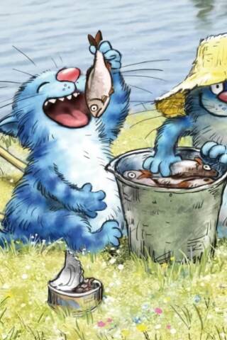 Postcard. Blue Cats. The Catch.