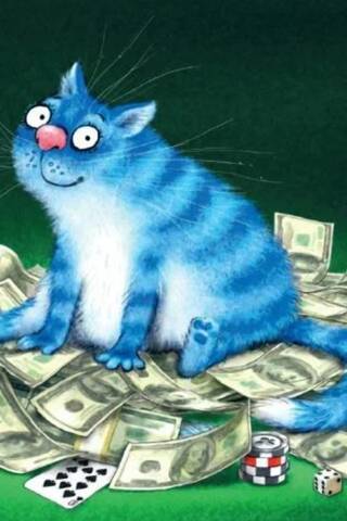 Postcard. Blue cats. Bring me luck.