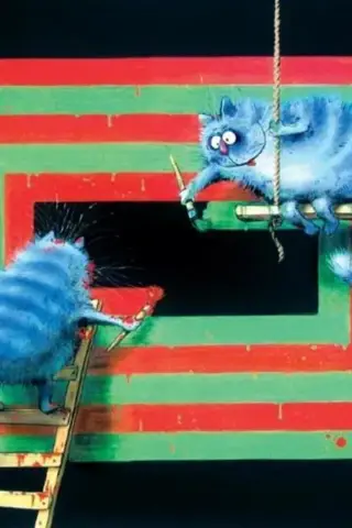 Postcard. Blue Cats. Supergraphics