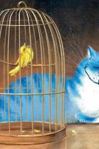 Postcard. Blue Cats. Swan Song