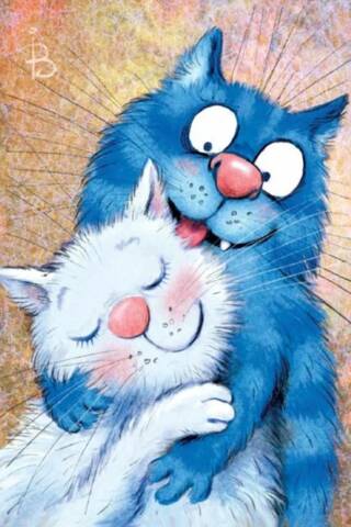 Postcard. Blue Cats. Tenderness.