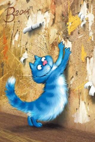 Postcard. Blue cats. Satisfaction.
